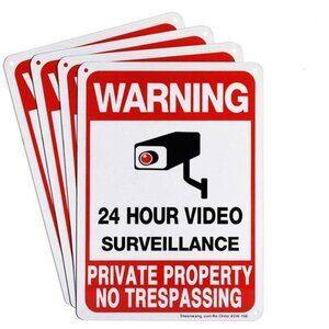 4-Pack Private Property No Trespassing Sign Video Surveillance Yard Security NEW
